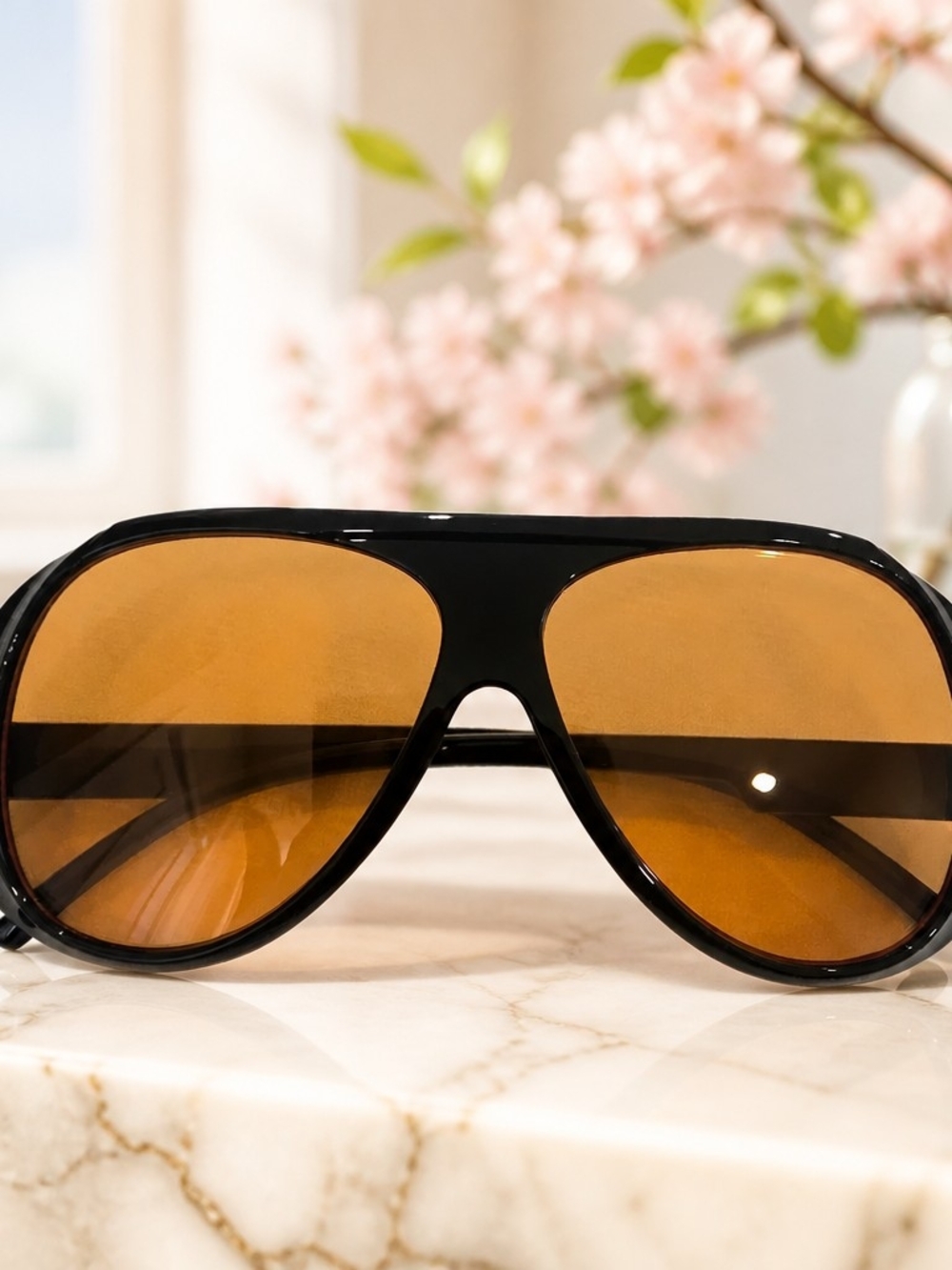 Aviator-Style Sunglasses with Amber Lenses